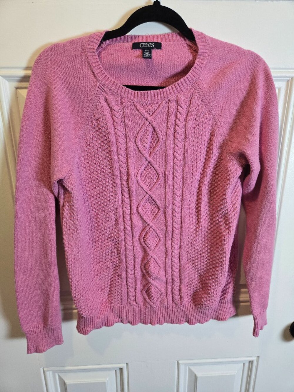 Chaps Pink Cable Knit Sweater Women's Medium Cotton Blend Preppy Cottagecore - Picture 1 of 7